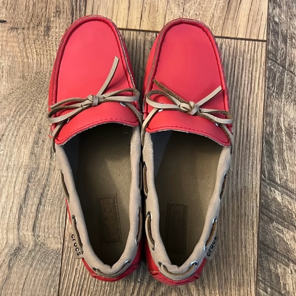 CROCS Red and Tan Moccasins Comfortable Casual Footwear